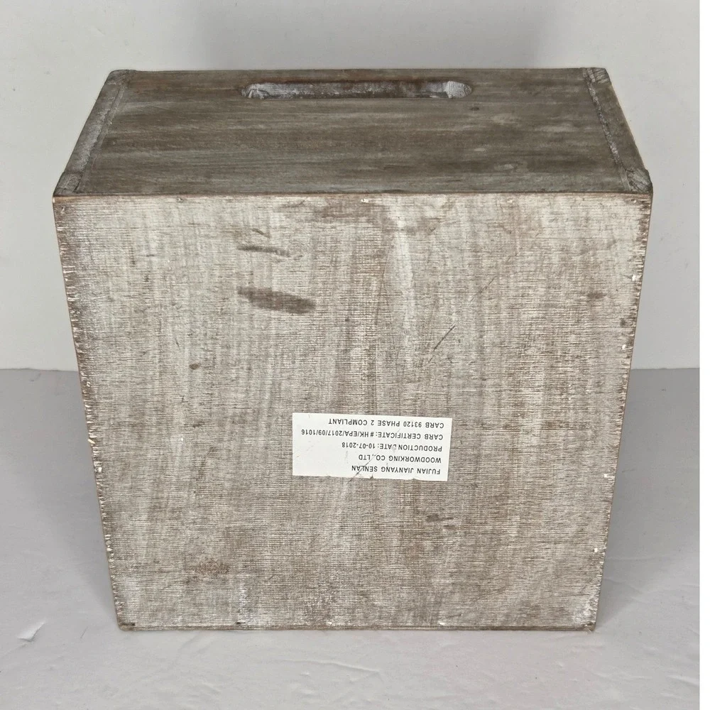 Rustic Farmhouse Beige Grey Wood Crate with Chicken Wire Mesh Sides and Handles